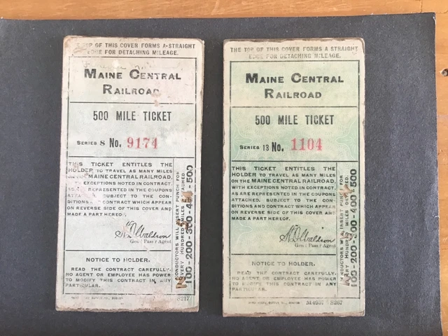 1915 Maine Central Railroad 500 Mile Tickets No. 9174-1104 W/ Partial Stubs