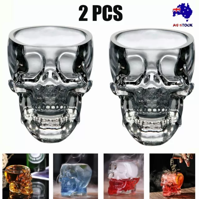 2X Crystal Vodka Whiskey Shot Skull Head Glass Cup Drinkware For Home Party