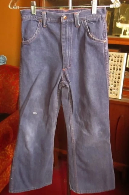 Sz 12 26x25 true Vtg 70s Girls Flare BELLBOTTOM Raw Denim HIPPY JEANS