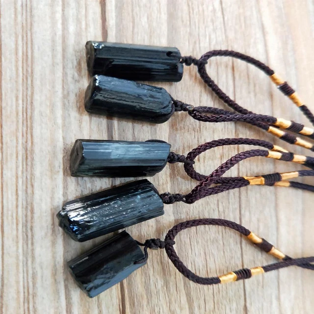 Natural Crystal Black Tourmaline Stone Pendant Necklace NEW Healing Reiki I8K9