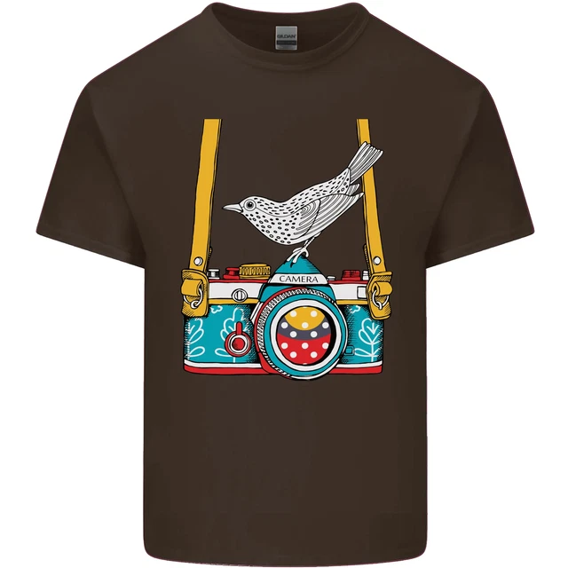 T-shirt top fotocamera con un fotografo di uccellini fotografia da uomo cotone 10