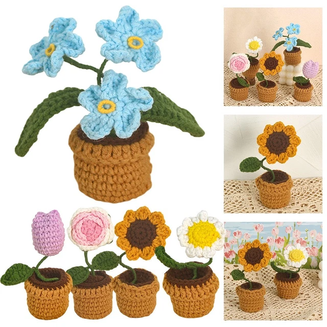 Pot de tournesol au crochet fait main, décoration intérieure en coton Pot de tournesol au crochet fait main, décoration intérieure en coton