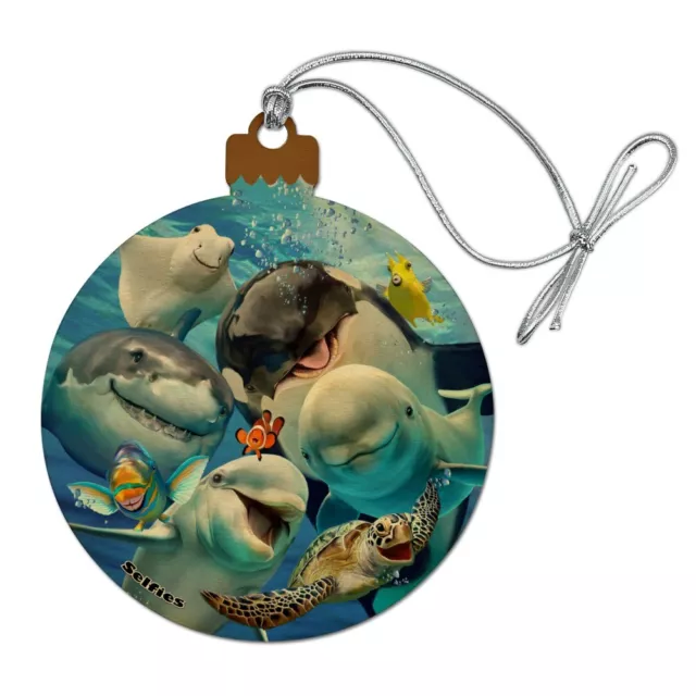 Ocean Selfie Shark Dolphin Sea Turtle Wood Christmas Tree Ornament