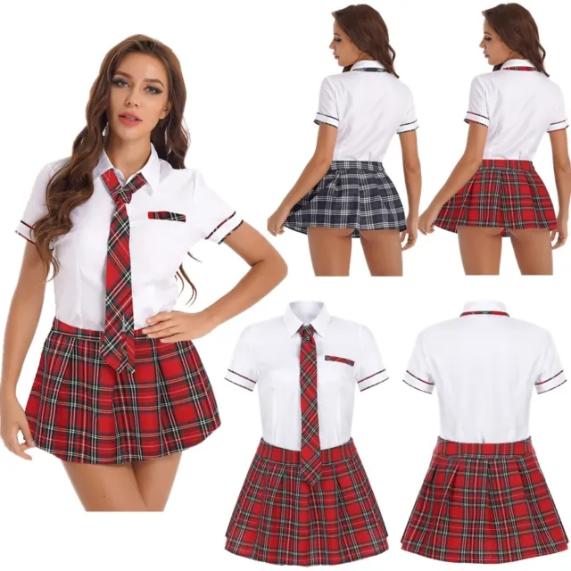 Sexy Schulmädchen Damen Kostüm Schülerin Cosplay Minirock Schul Uniform Outfits