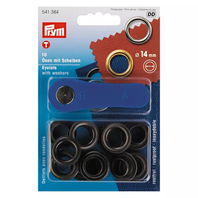 Prym Ösen mit Scheiben (14 mm/ brüniert/ 10 St./ inkl. Werkzeug) 541384 DIY Ösen