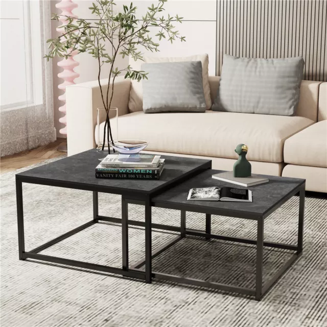 2X Stone Nesting Coffee Table Stacking Table Set for Living Room Bedroom Balcony