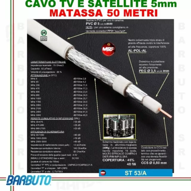 50 METRI DI CAVO TV E SAT 5 mm CON TRECCIA IN AlMg MESSI E PAOLONI ST53/A