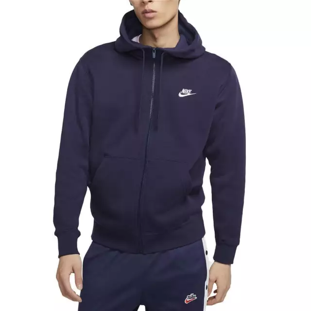 Nike Felpa da Uomo con Cappuccio e Full Zip Club Fleece Blu Taglia L Cod BV26...