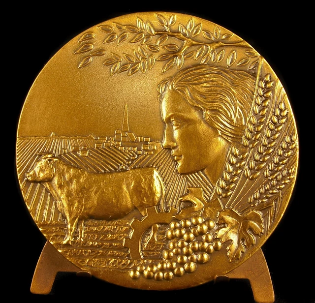 MEDAILLE BRONZE SOCIETE DES AGRICULTEURS DE FRANCE GERBE DE BLE / 50mm 67g - Collection