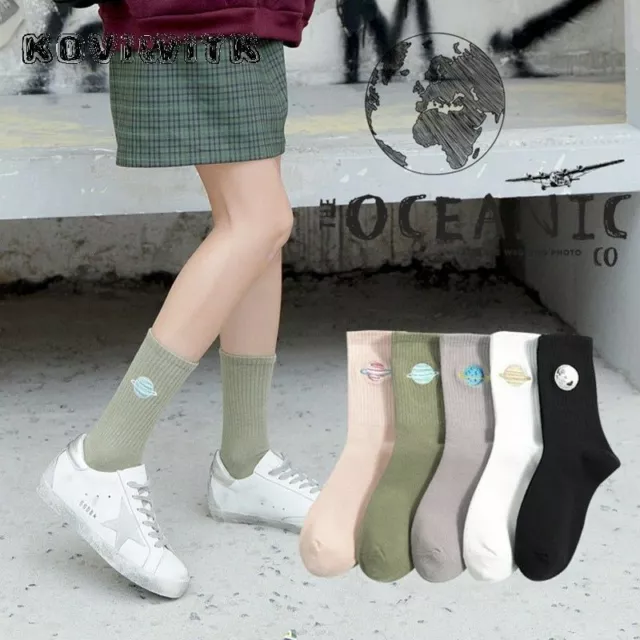 1pair Casual Thick Cotton Socks Ladies Happy Planet Sock Women Harajuku Footwear