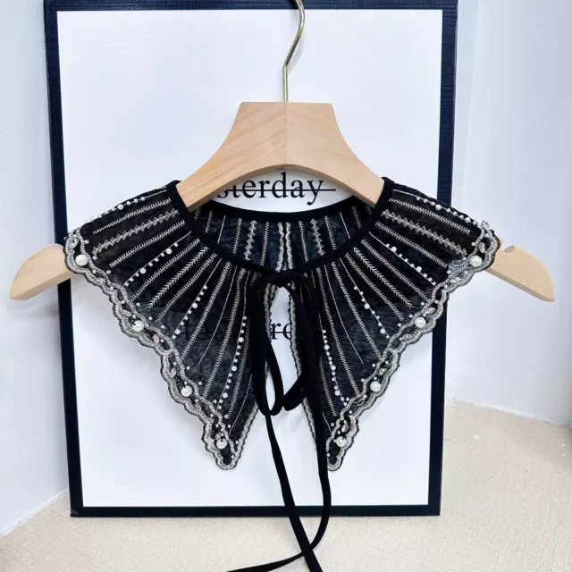 DIAMOND PEARL DECORATIVE Shawl Black Lace Fabric Neckline Women $16.42 ...