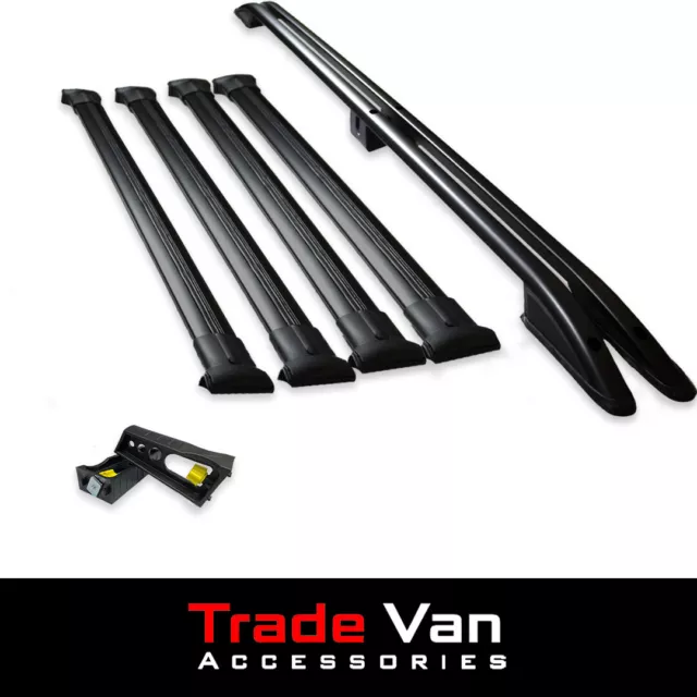 Renault Trafic Swb Black Aero Pro 4 Bar Roof Rack Set With Load Stops 2001-13