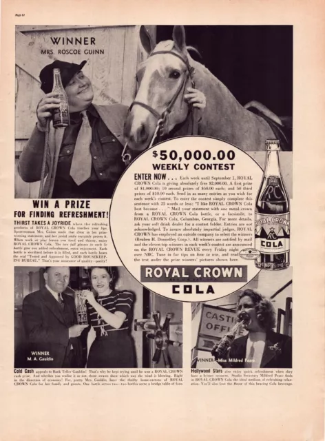 Print Ad Royal Crown RC Cola 1938 Contest Full Page Large Magazine 10.5"x13.5"