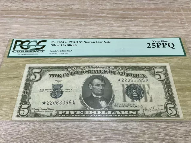 Fr. 1654* 1934D $5 Narrow Star Note Silver Certificate