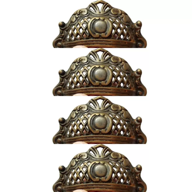 4 engraved shell shape pulls handles heavy solid brass old style drawer 10 cm B