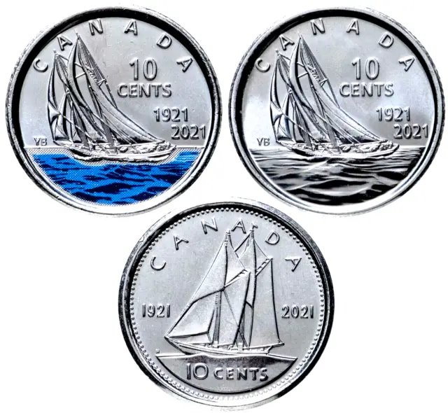 Canada 2021 Bluenose 100th Anniversary Three Coin Ten Cent Set from RCM Rolls!!