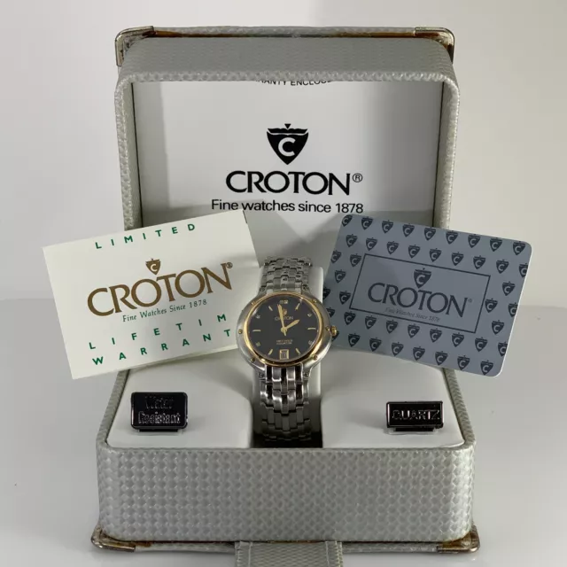 Croton Equator Watch Stainless Steel 18K Gold & Sapphire Crystal -Unworn, In Box