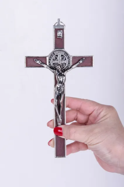 Shiny finish Wooden Metal Wall Cross Crucifix Holy Religious Carved Christ Brown