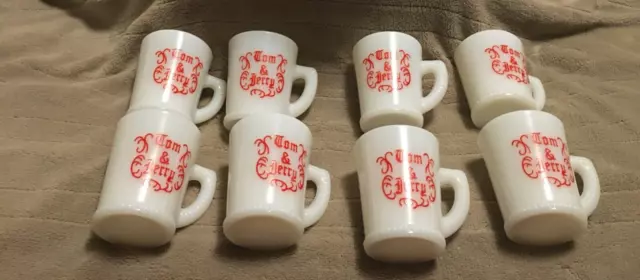 Vintage McKee Tom & Jerry Milk Glass Punch Mug Egg Nog  Cup Red Lettering