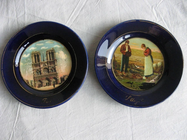 très petites assiettes anciennes faïence Choisy le Roi XIXeme bleu de Sèvres