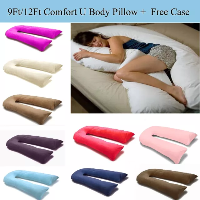 9 Ft / 12 Ft Comfort U Pillow Full Body Maternity Pregnancy Support + Free Case