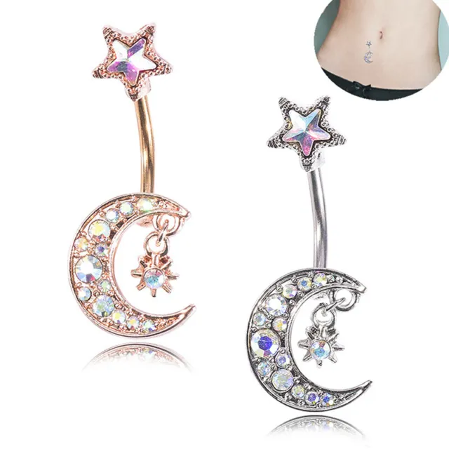 Navel Belly Button Rings Bar Crystal Moon Star Dangle Body Piercing JewelrY_tu
