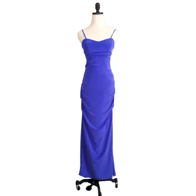 Nicole Miller Maxi Dress Gown Prom Silk Blend Vintage Periwinkle Sheath USA 4