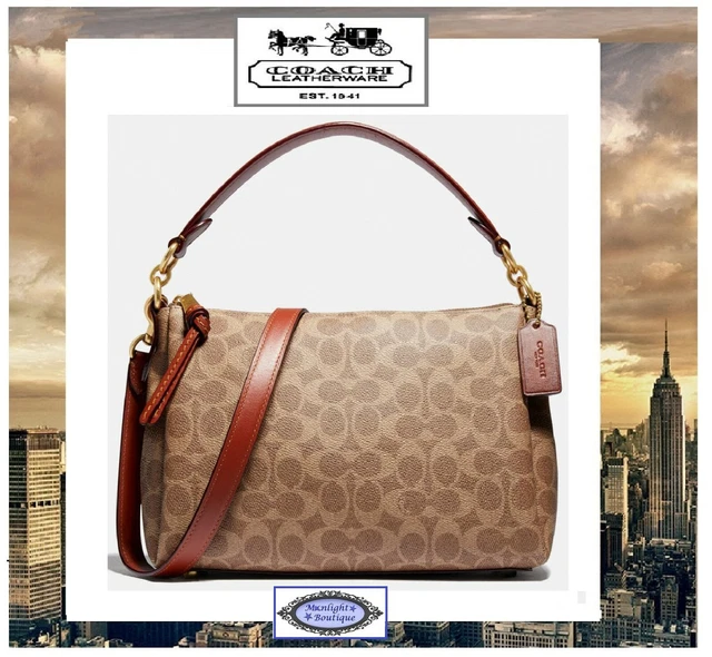 NWT COACH SHAY Shoulder Crossbody TAN RUST Signature CC Leather BRASS