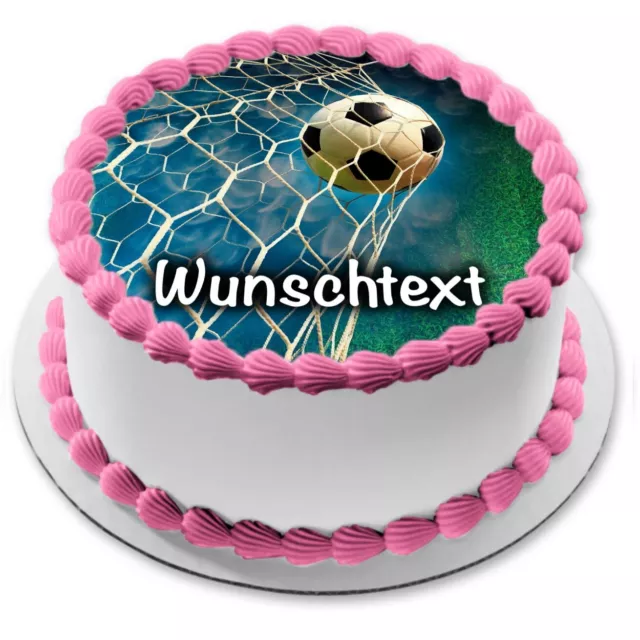 Fußball Tortenbild Aufleger Party Deko personalisiert Geburtstag Tor Netz essbar