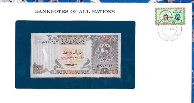 Banknotes of All Nations Qatar 1 Riyal 1985 P-13a UNC wmk w/nostril Prefix W/24