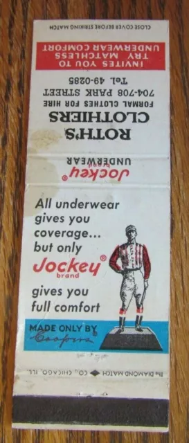Horse Racing Sports Matchbook Matchcover: Jockey Underwear (Roth's) -E13