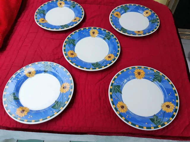 Lot de 6 assiettes à huîtres Gien France vintage, barbotine années 70