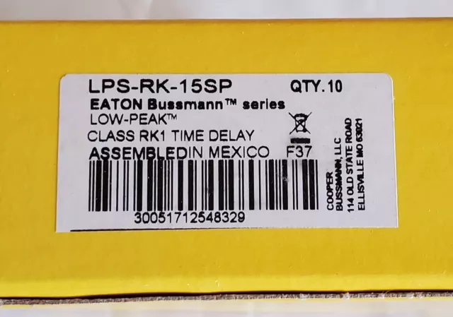 *NEW* (BOX OF 10) Cooper Bussmann LPS-RK-15SP Low-Peak Fuses 15 Amp 600VAC / RK1 3