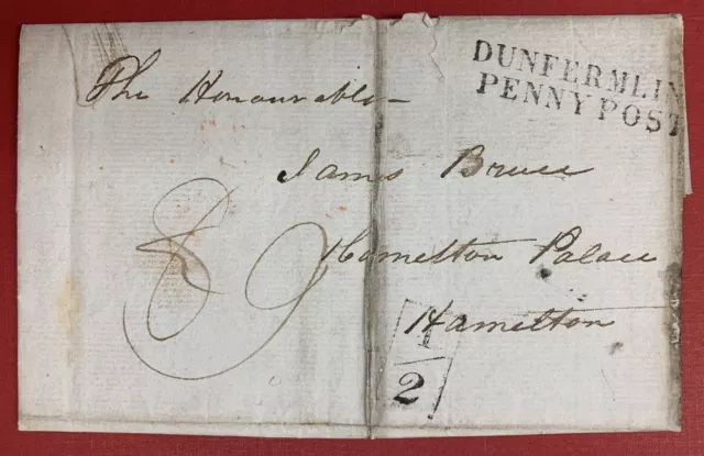 Scotland, 1838 Stampless Cover/Folded Letter, from Torryburn to Hamilton Palace