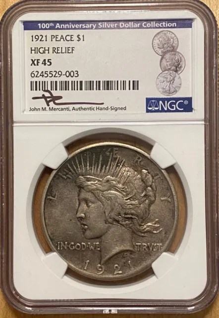 1921 P NGC XF45 Peace Silver Dollar $1 US Rare Key 1921-P XF-45 Mercanti Signed