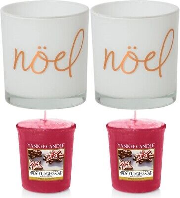 Yankee Candle Due Natale Votiva Supporti & 2 Frosty Pan di Zenzero Candele