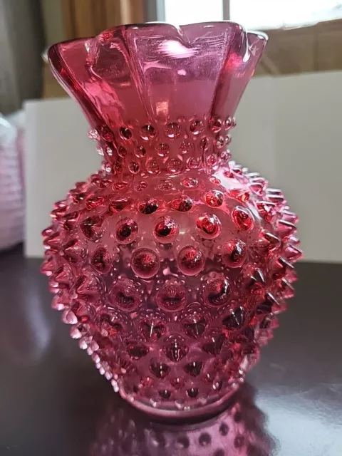 Vintage FENTON CRANBERRY GLASS Fluted Top Vase, 5 1/2"