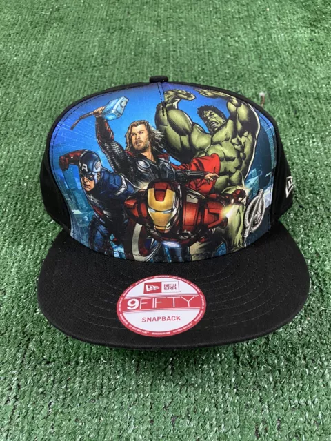 Rare New Era x Marvel Avengers Full Team Print 9Fifty Black Adjustable Snapback