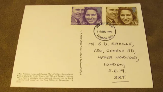 1973 GB PHQ First Day Cover Postcard - Princess Anne Royal Wedding