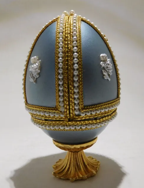 Vintage decorated four opening panel lined goose egg on stand..c 1980 Australia