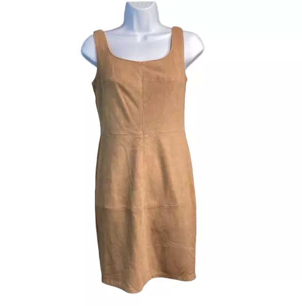 Bailey 44 Sheath Dress Womens S Beige Lamb Leather Suede Stretch Zip Closure