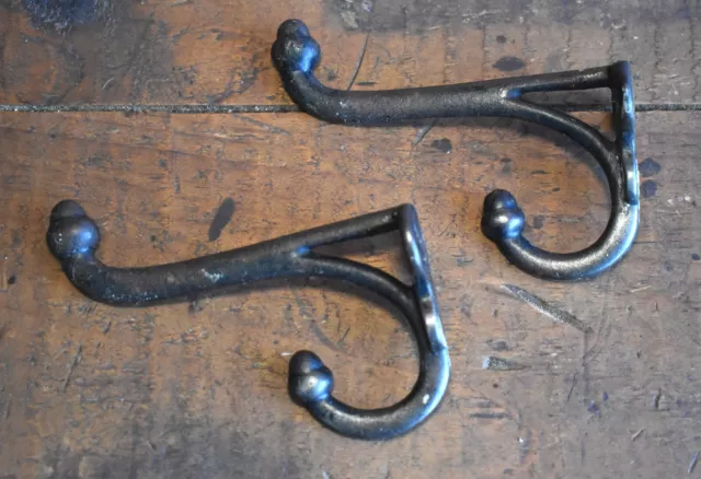 Antique Pair of Vintage Cast Iron Acorn Top Double Wall Hook