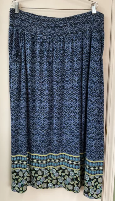 J Jill Maxi Midi Skirt Blue Boho SUPER SOFT Elastic Smocked Pull On Waist Size L