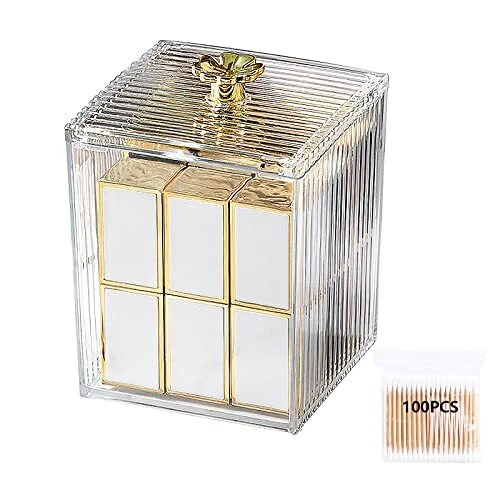 Acrylic Qtip Holder Cotton Swab Holder Bathroom Jars With Lids Set Apothecary