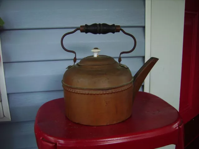 Antique vintage copper teapot/Kettle, small with wooden handle