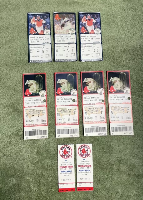 Lot Of 9 - Boston Red Sox Vintage Ticket Stubs 1994-2005