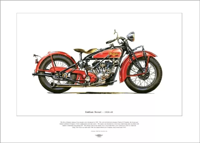 INDIAN SCOUT 1920-49 - American Motor Cycle - Fine Art Print - Classic Motorbike
