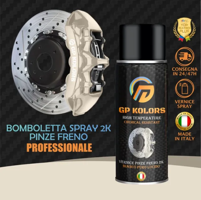 Vernice Pinze Freni Spray 2K BIANCO PURO LUCIDO Auto Moto Alta Temperatura