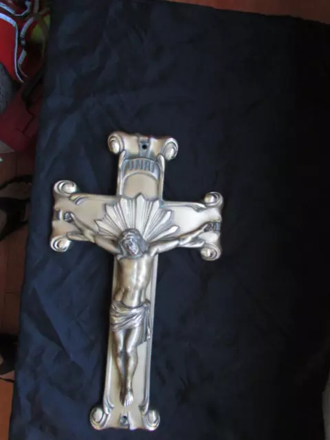 Rare  14" Vintage Brass Altar Crucifix Jesus on Cross INRI,BCH Co,#18,Bridgeport