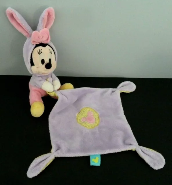 *. Doudou Disney Nicotoy Minnie Capuche Lapin Mouchoir Rose Mauve - Be
